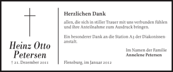 Traueranzeige von Heinz Otto Petersen von Flensburger Tageblatt