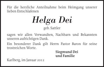 Traueranzeige von Helga Dei von Schlei-Bote