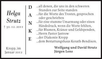 Traueranzeige von Helga Strutz von Landeszeitung