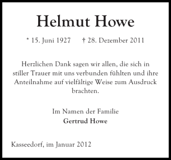 Traueranzeige von Helmut Howe von Ostholsteiner Anzeiger