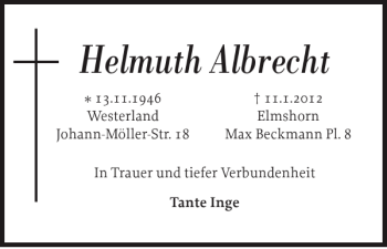 Traueranzeige von Helmuth Albrecht von Sylter Rundschau
