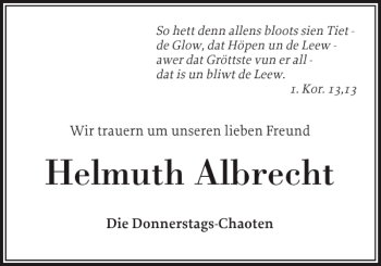 Traueranzeige von Helmuth Albrecht von Elmshorner Nachrichten