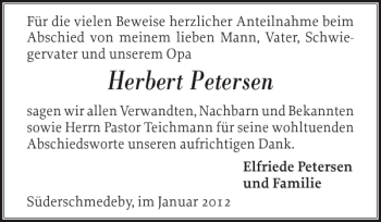 Traueranzeige von Herbert Petersen von Flensburger Tageblatt