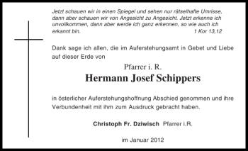 Traueranzeige von Hermann Josef Schippers von Holsteinischer Courier