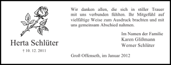 Traueranzeige von Herta Schlüter von Elmshorner Nachrichten