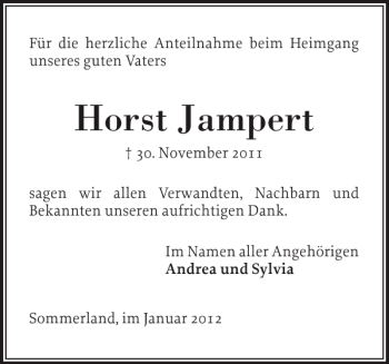 Traueranzeige von Horst Jampert von Elmshorner Nachrichten
