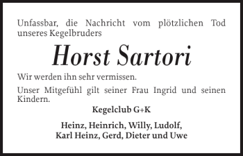 Traueranzeige von Horst Sartori von Norddeutsche Rundschau