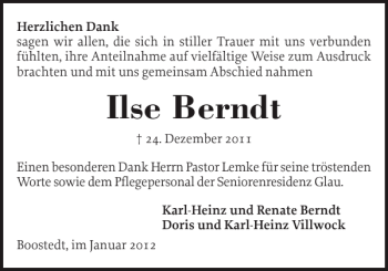 Traueranzeige von Ilse Berndt von Holsteinischer Courier