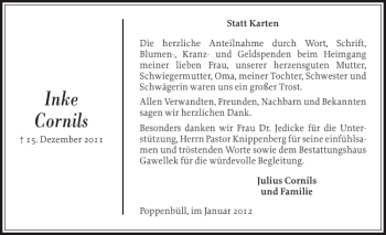 Traueranzeige von Inke Cornils von Husumer Nachrichten