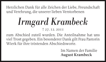 Traueranzeige von Irmgard Krambeck von Flensburger Tageblatt