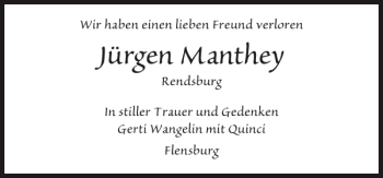 Traueranzeige von Jürgen Manthey von Landeszeitung