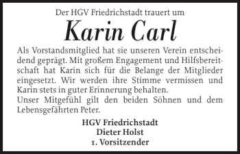 Traueranzeige von Karin Carl von Husumer Nachrichten