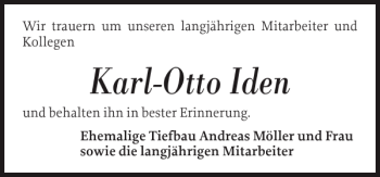 Traueranzeige von Karl-Otto Iden von Flensburger Tageblatt