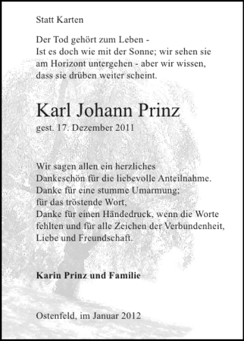 Traueranzeige von Karl Johann Prinz von Landeszeitung