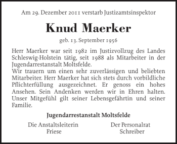 Traueranzeige von Knud Maerker von Landeszeitung