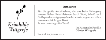 Traueranzeige von Krimhilde Wittgrefe von Landeszeitung