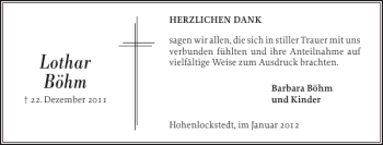 Traueranzeige von Lothar Böhm von Norddeutsche Rundschau