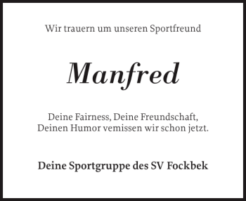 Traueranzeige von Manfred  von Landeszeitung