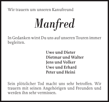 Traueranzeige von Manfred  von Landeszeitung