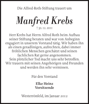 Traueranzeige von Manfred Krebs von Landeszeitung