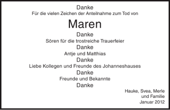 Traueranzeige von Maren  von Der Insel-Bote