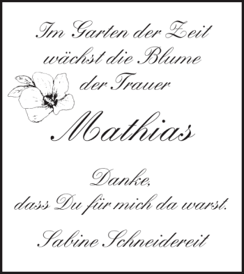 Traueranzeige von Mathias  von Sylter Rundschau