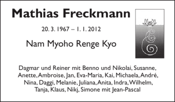 Traueranzeige von Mathias Freckmann von Sylter Rundschau