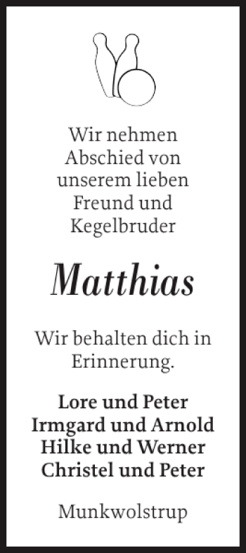 Traueranzeige von Matthias  von Flensburger Tageblatt