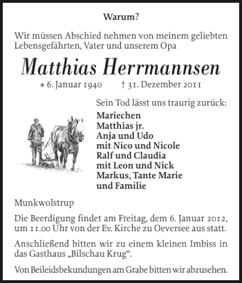 Traueranzeige von Matthias Herrmannsen von Flensburger Tageblatt