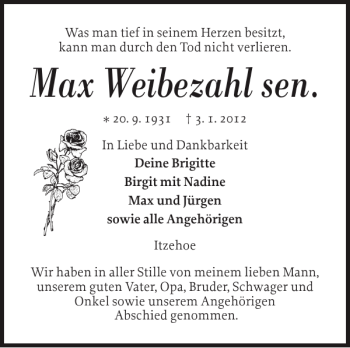 Traueranzeige von Max Weibezahl sen von Norddeutsche Rundschau