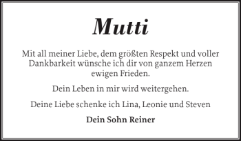 Traueranzeige von Mutti  von Holsteinischer Courier