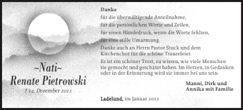 Traueranzeige von Nati Renate Pietrowski von Nordfriesland Tageblatt