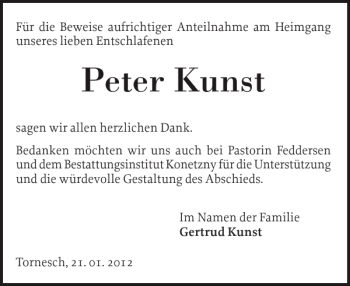 Traueranzeige von Peter Kunst von Elmshorner Nachrichten