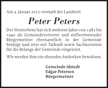 Traueranzeige von Peter Peters von Schleswiger Nachrichten
