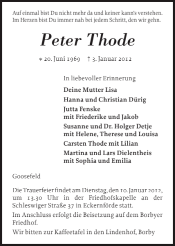 Traueranzeige von Peter Thode von Eckernförder Zeitung