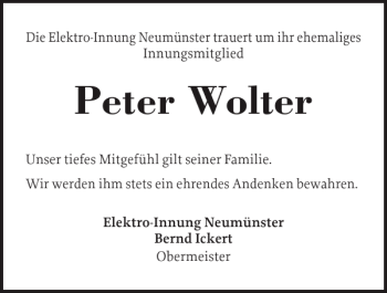 Traueranzeige von Peter Wolter von Holsteinischer Courier