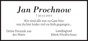 Traueranzeige von Prochnow  von Schleswiger Nachrichten