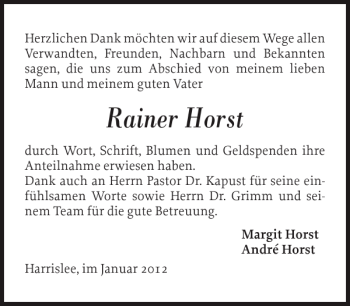 Traueranzeige von Rainer Horst von Flensburger Tageblatt