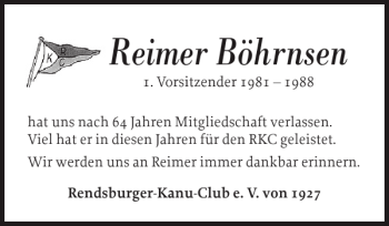 Traueranzeige von Reimer Böhrnsen von Landeszeitung
