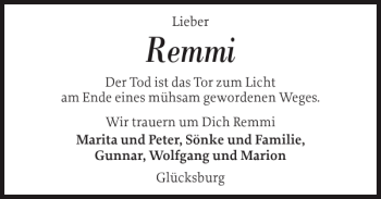 Traueranzeige von Remmi  von Flensburger Tageblatt