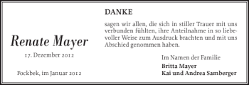 Traueranzeige von Renate Mayer von Landeszeitung