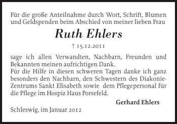 Traueranzeige von Ruth Ehlers von Schleswiger Nachrichten
