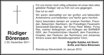 Traueranzeige von Rüdiger Börensen von Flensburger Tageblatt