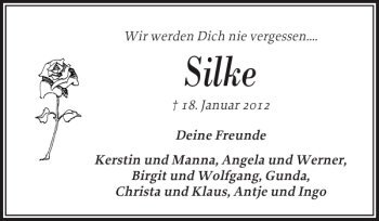Traueranzeige von Silke  von Husumer Nachrichten