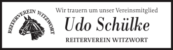 Traueranzeige von Udo Schülke von Husumer Nachrichten