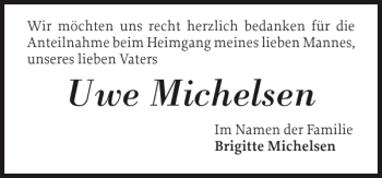 Traueranzeige von Uwe Michelsen von Eckernförder Zeitung