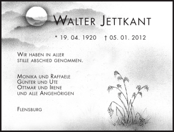Traueranzeige von WALTER J von Flensburger Tageblatt