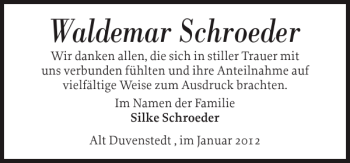 Traueranzeige von Waldemar Schroeder von Eckernförder Zeitung