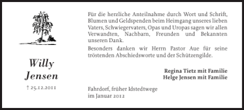 Traueranzeige von Willy Jensen von Schleswiger Nachrichten