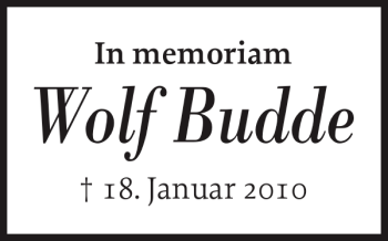 Traueranzeige von Wolf Budde von Flensburger Tageblatt
